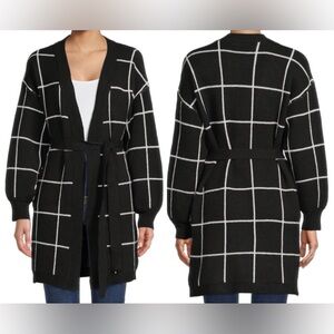 Time and Tru Grid Patterned Cardigan - black soot plaid, M